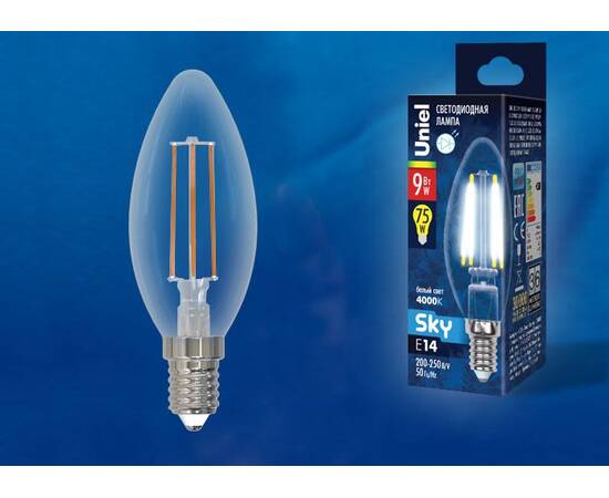 Лампа светодиодная Uniel LED-C35-9W/4000K/E14/CL PLS02WH картон UL-00005161