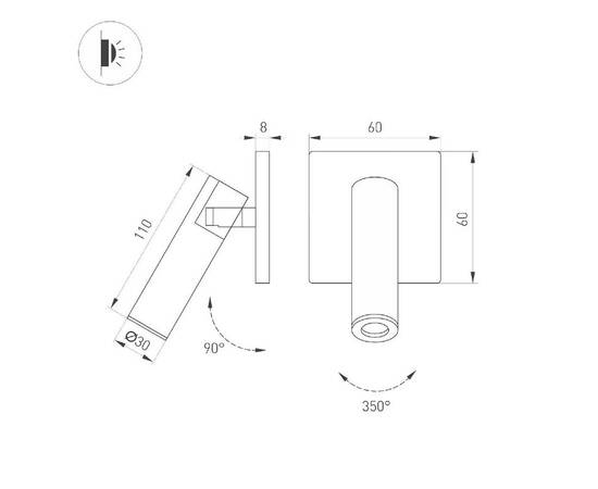 Спот Arlight SP-READER-NB-S60x60-3W Warm3000 (NI, 20 deg, 230V) 052944, изображение 2