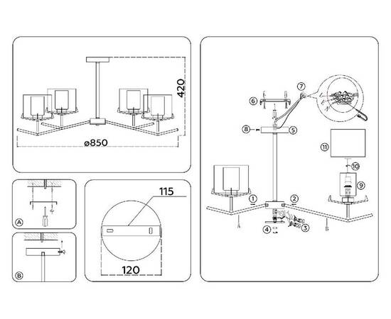 Люстра на штанге Ambrella Light High Light Modern LH57008, изображение 6