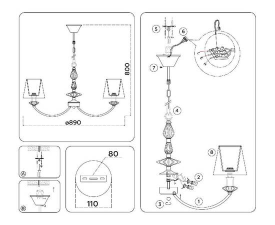 Подвесная люстра Ambrella Light High Light Ceramo Classic LH75025, изображение 7