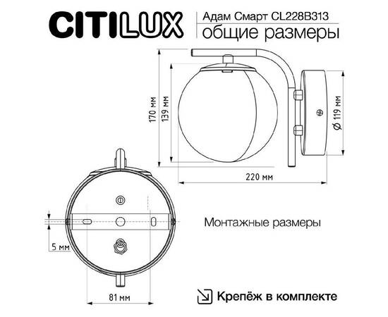 Бра Citilux Адам смарт CL228B313, изображение 10