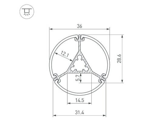 Алюминиевый профиль Arlight ROUND-D36-360-2500 ANOD BLACK 050250, изображение 3
