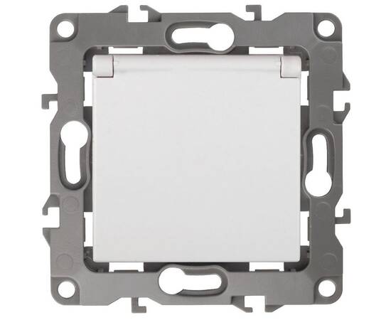 Розетка 2P+E Schuko со шторками с крышкой Эра 12-2103-01 Б0014693