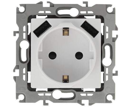 Розетка 2P+E со шторками и 2xUSB Эра 12-4109-01 Б0047840