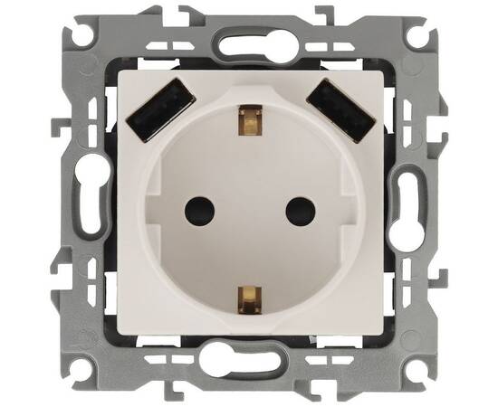 Розетка 2P+E со шторками и 2xUSB Эра 12-4109-02 Б0047841