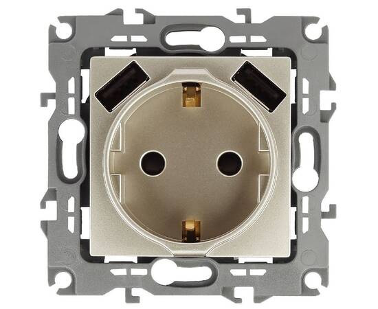 Розетка 2P+E со шторками и 2xUSB Эра 12-4109-04 Б0047843