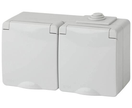 Розетка 2-м ОП Эра Эксперт 11-2603-03 16А IP65 горизонт. 250В 2х2Р+Е сер. ЭРА Б0035991