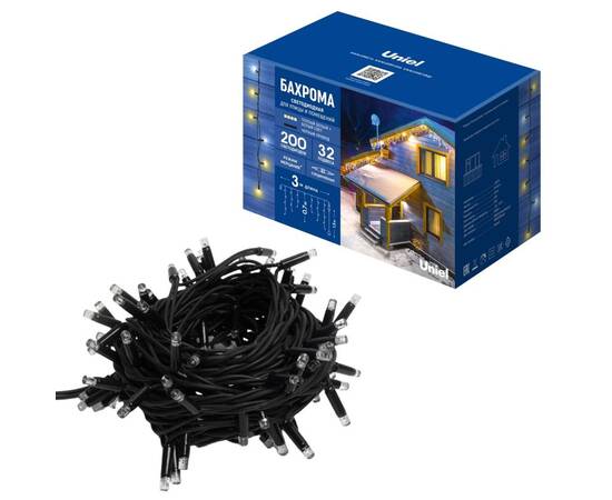 Гирлянда Uniel ULD-B3007-200/TBK WARMWHITE-WHITE IP67