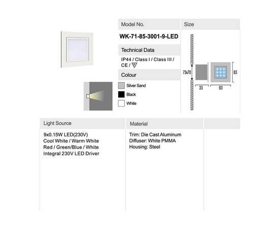 Подсветка для лестниц и ступеней Delight Collection 7185 71-85-3001-H-9 warm white silver, изображение 3