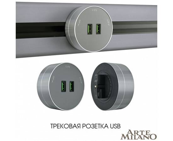 Трековая розетка Arte Milano Am-track-sockets 380011TS/USBx2 Grey, изображение 5