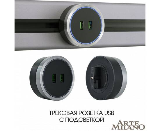 Трековая розетка Arte Milano Am-track-sockets 380066TS LED/USBx2 Grey, изображение 5