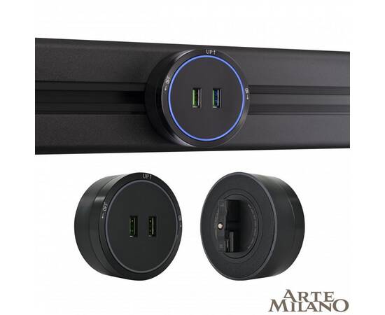 Трековая розетка Arte Milano Am-track-sockets 380066TS LED/USBx2 Black
