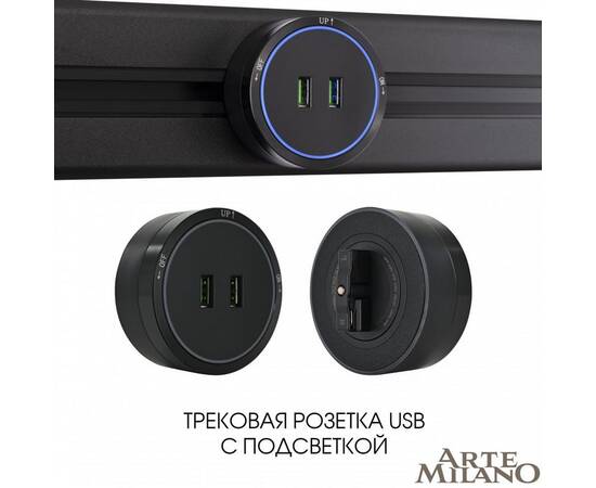 Трековая розетка Arte Milano Am-track-sockets 380066TS LED/USBx2 Black, изображение 5