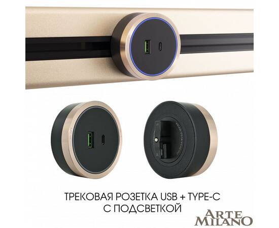 Трековая розетка Arte Milano Am-track-sockets 380066TS LED/USB-Type-C Gold, изображение 5