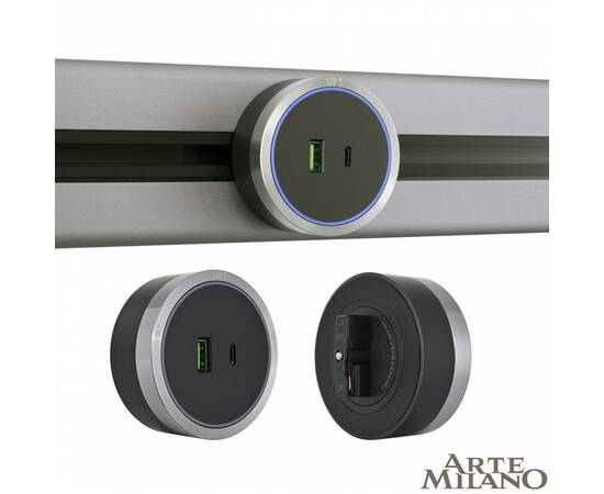 Трековая розетка Arte Milano Am-track-sockets 380066TS LED/USB-Type-C Grey