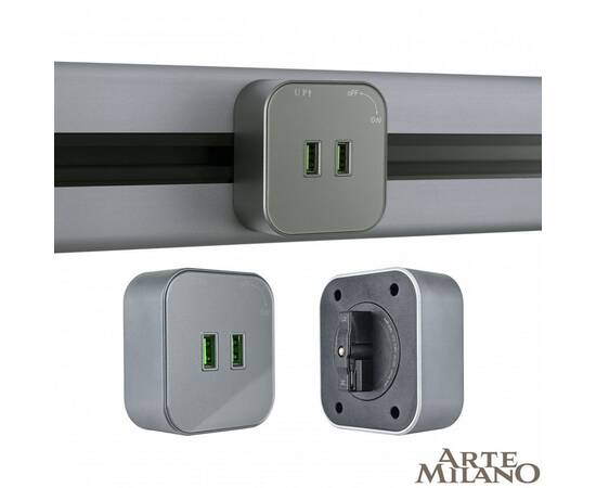 Трековая розетка Arte Milano Am-track-sockets 380022TS/USBx2 Grey