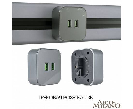 Трековая розетка Arte Milano Am-track-sockets 380022TS/USBx2 Grey, изображение 5