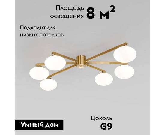 Потолочная люстра Eurosvet Opaline 70220/6 латунь Smart a065766, изображение 2