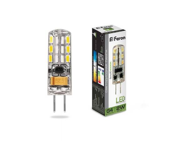 Лампа светодиодная Feron G4 2W 4000K прозрачная LB-420 25448