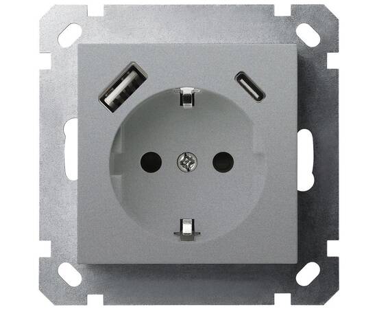 Розетка SHUKO Jasmart с USB тип A + C1 с защитными шторками (2P+T) 25W 16A 250V G5501USB-25S