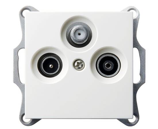 Розетка TV-FM-SAT Jasmart проходная с накладкой белый глянцевый G6207W