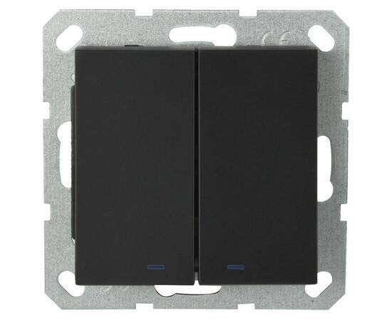 Выключатель двухклавишный Jasmart перекрестный со светодиодами с накладкой 10A 250V черный матовый (