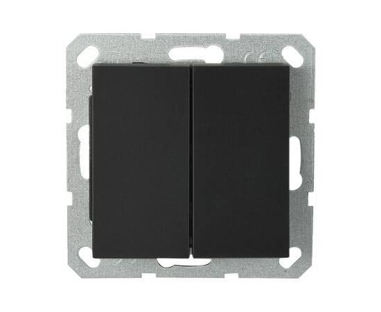 Выключатель двухклавишный Jasmart проходной с накладкой 10A 250V черный матовый (soft touch) G3022PB