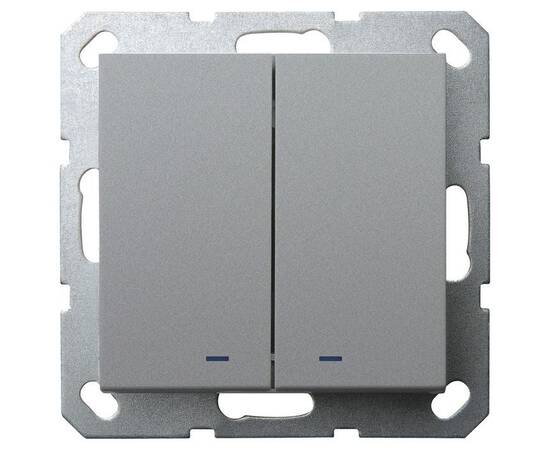 Выключатель двухклавишный Jasmart со светодиодом в комплекте с накладкой 10A 250V цвет алюминий G302