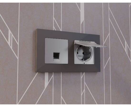 Лицевая панель для розетки с/з со шторками и крышкой Ambrella Volt Alfa AP5080, изображение 2