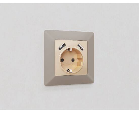 Лицевая панель для розетки с/з со шторками 2USB A+A Ambrella Volt Alfa AP6090, изображение 2