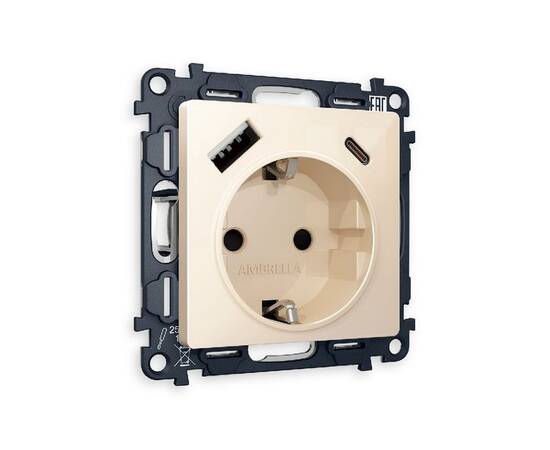Комплект механизма розетки 2USB A+C 20W (быстрая зарядка) с/з Ambrella Volt Alfa MA310010
