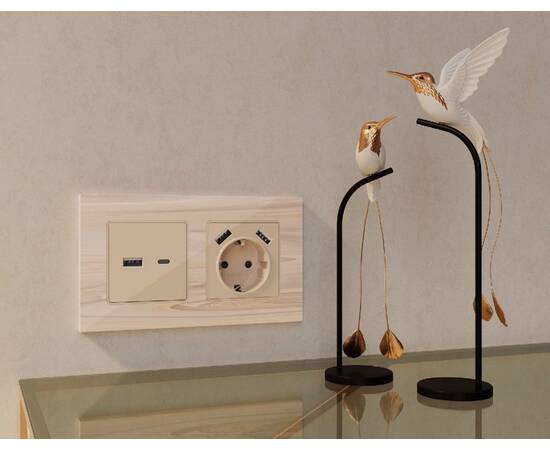 Комплект механизма розетки 2USB A+C 20W (быстрая зарядка) Ambrella Volt Alfa MA311010, изображение 3