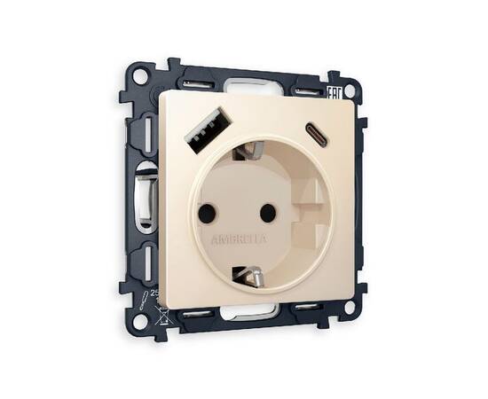 Комплект механизма розетки 2USB A+C 20W (быстрая зарядка) с/з Ambrella Volt Alfa MA330010