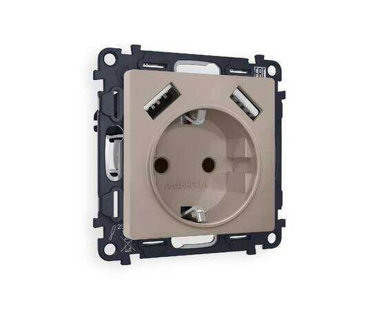 Комплект механизма розетки 2USB A+A 18W (быстрая зарядка) с/з Ambrella Volt Alfa MA369010