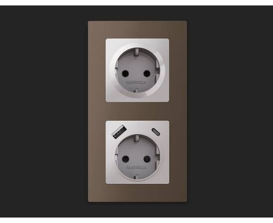 Комплект механизма розетки 2USB A+C 20W (быстрая зарядка) с/з Ambrella Volt Alfa MA410010, изображение 2