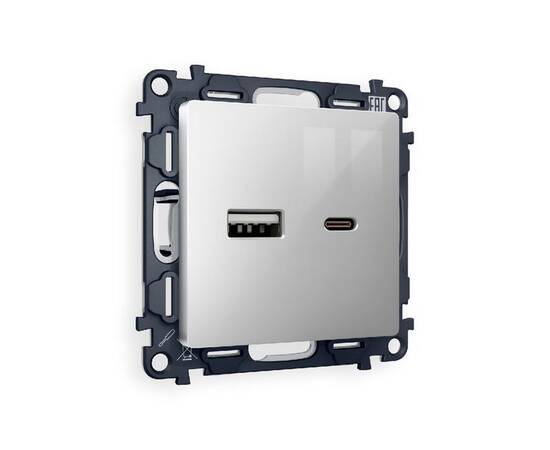 Комплект механизма розетки 2USB A+C 20W (быстрая зарядка) Ambrella Volt Alfa MA411010