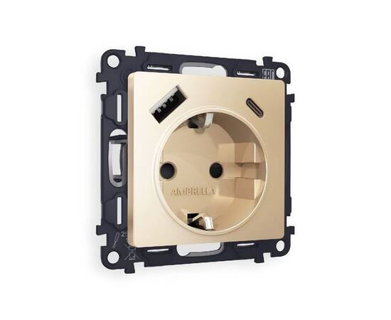 Комплект механизма розетки 2USB A+C 20W (быстрая зарядка) с/з Ambrella Volt Alfa MA610010