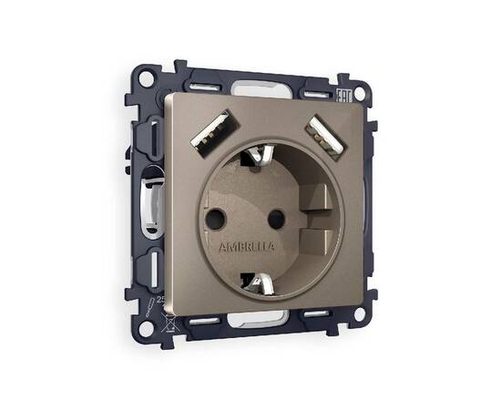 Комплект механизма розетки 2USB A+A 18W (быстрая зарядка) с/з Ambrella Volt Alfa MA639010