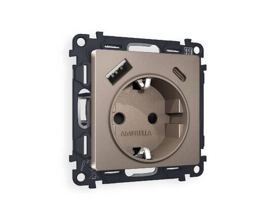 Комплект механизма розетки 2USB A+C 20W (быстрая зарядка) с/з Ambrella Volt Alfa MA640010