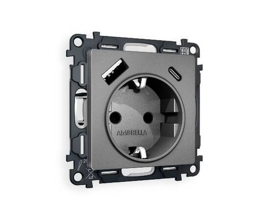 Комплект механизма розетки 2USB A+C 20W (быстрая зарядка) с/з Ambrella Volt Alfa MA660010