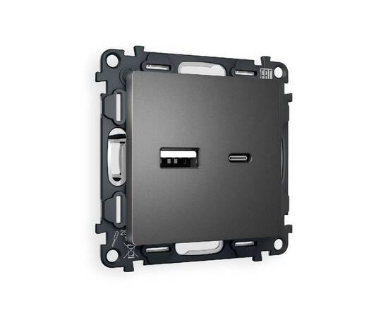 Комплект механизма розетки 2USB A+C 20W (быстрая зарядка) Ambrella Volt Alfa MA661010