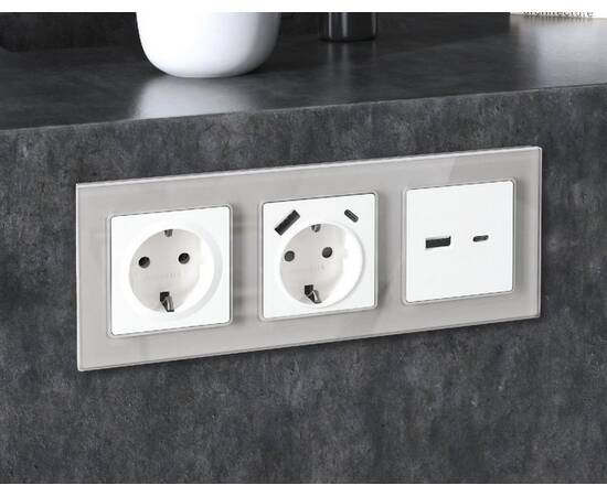 Комплект механизма розетки 2USB A+A 18W (быстрая зарядка) с/з Ambrella Volt Alfa MA129010, изображение 2