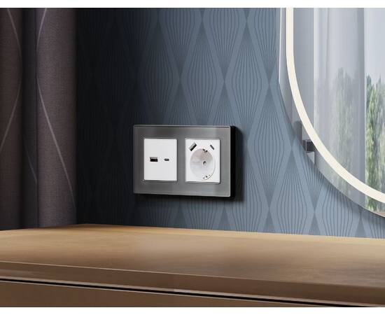 Комплект механизма розетки 2USB A+C 20W (быстрая зарядка) Ambrella Volt Alfa MA131010, изображение 2