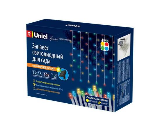 Гирлянда на солнечных батареях Uniel Занавес USL-S-132/PT1515 Multicolor Curtain UL-00006539, изображение 4