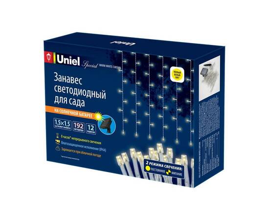 Гирлянда на солнечных батареях Uniel Занавес USL-S-131/PT1515 Warm White Curtain UL-00006538, изображение 3