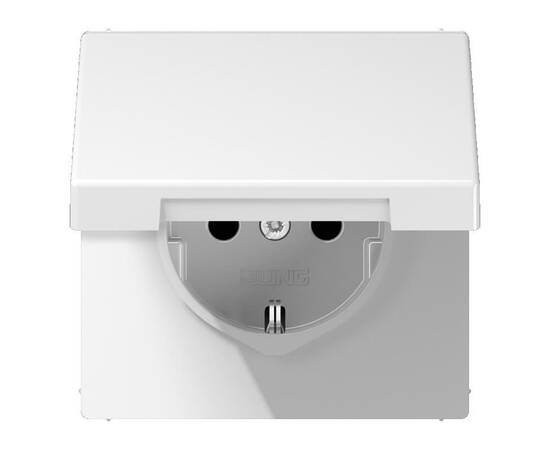 Розетка с заземлением с крышкой безвинтовой зажим Jung белая LS1520KLWW