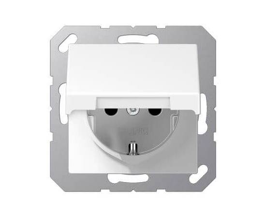 Розетка с заземлением с крышкой безвинтовой зажим Jung A 500 белая A1520KLWW
