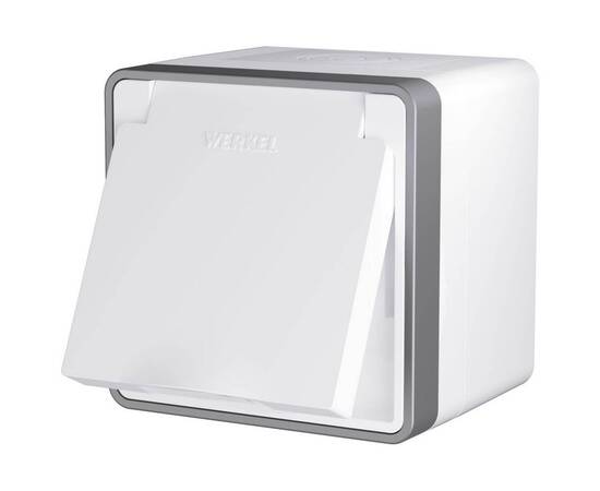 Розетка влагозащищенная с заземлением с защитной крышкой и шторками Werkel Gallant белый W5071201 4690389164583