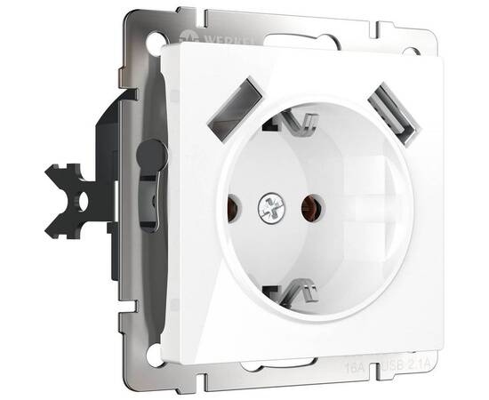 Розетка с заземлением, шторками и USBх2 Werkel белый W1171501 4690389155345