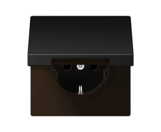 Розетка с заземлением с крышкой безвинтовой зажим Jung LS 990 dark AL1520KLD